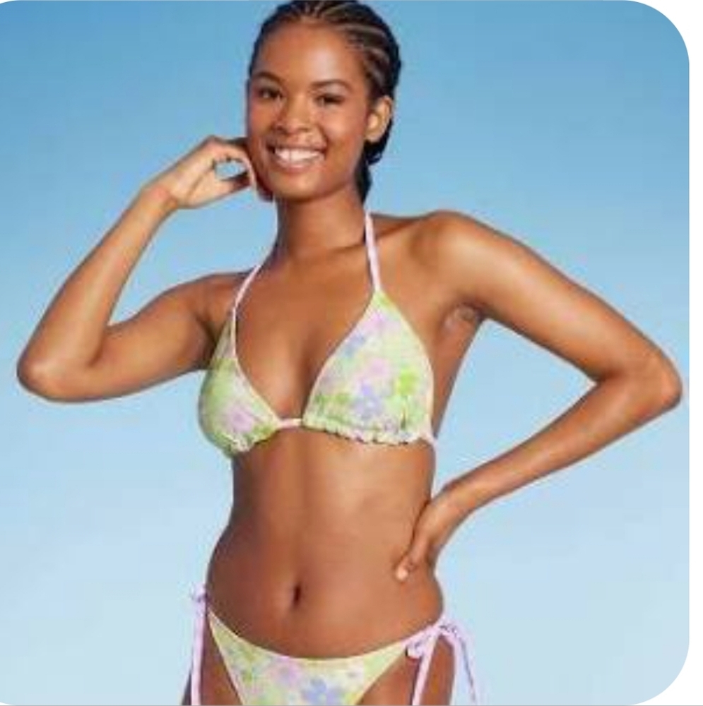 Bikini Set-Purple-Multi color Flower Reversible -Triangle TOP-L. Bottom-M.